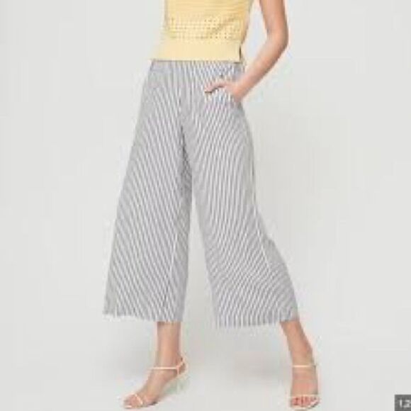 Wilfred Pants - Wilfred by Aritzia Faun White and Grey Striped Wide-Leg Pant Size Large